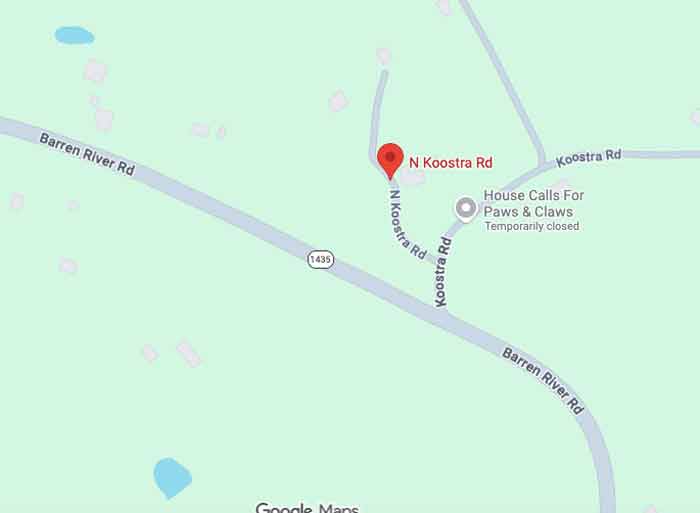 Map showing the location of Giant Chicks Farm off Barren River Road in Bowling Green, KY.